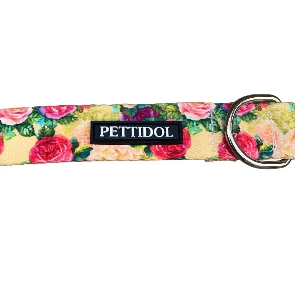 NWOT New Pettidol Dog Pet Collar Quick Release Buckle Yellow/Pink Floral Pattern